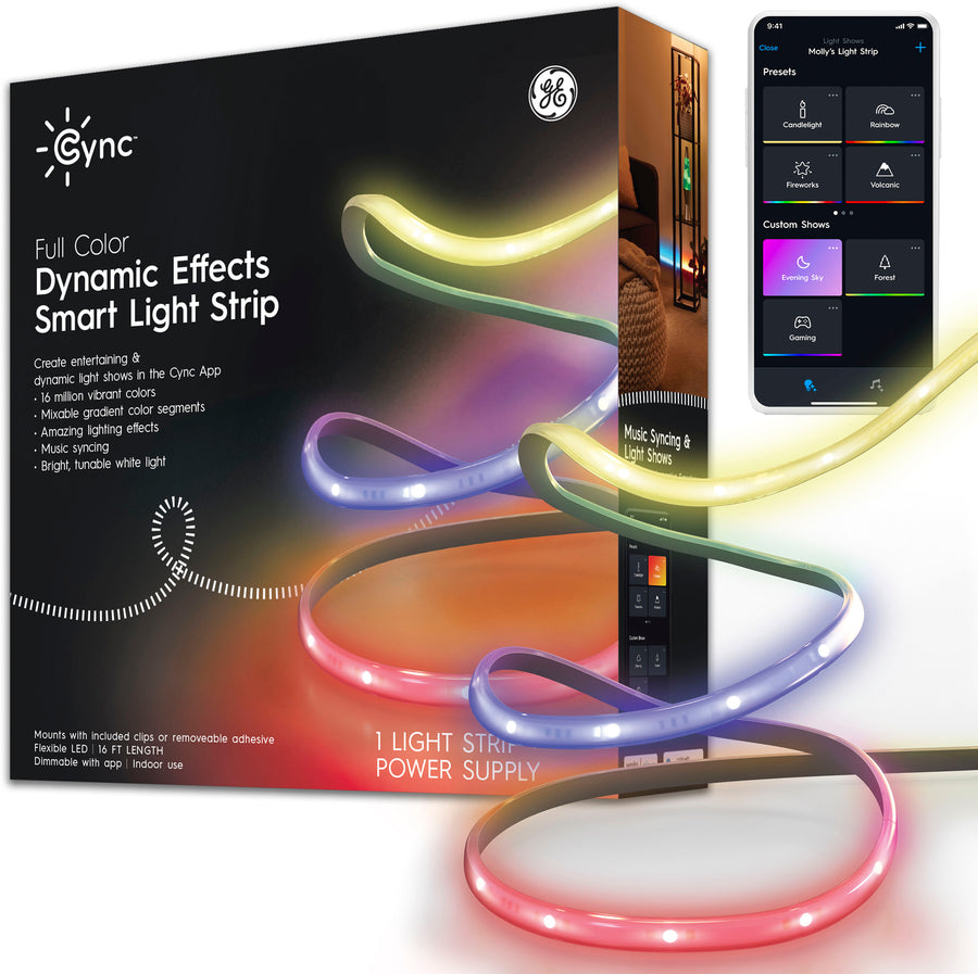 GE - CYNC 16 foot Indoor Bluetooth/Wi-Fi Color Changing Smart LED Light Strip - Full Color_0
