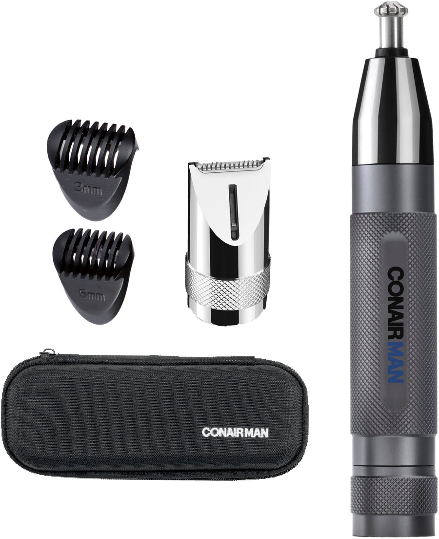Conair - Metal 3-bevel blade Nose, Ear & Eyebrow Trimmer - Dry - Gray_0