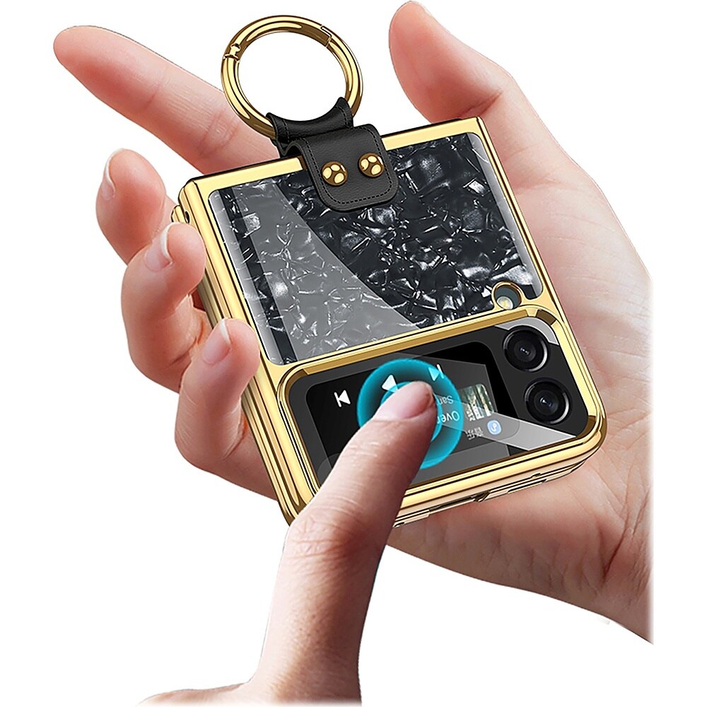 SaharaCase - Marble with Ring Case for Samsung Galaxy Z Flip4 - Black_1