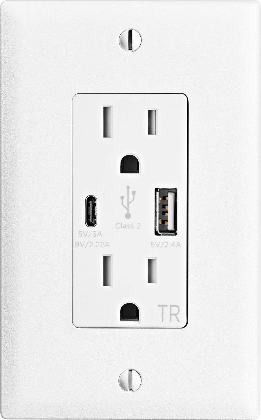 Insignia™ - Dual AC and USB/USB-C In-Wall Outlet - White_0
