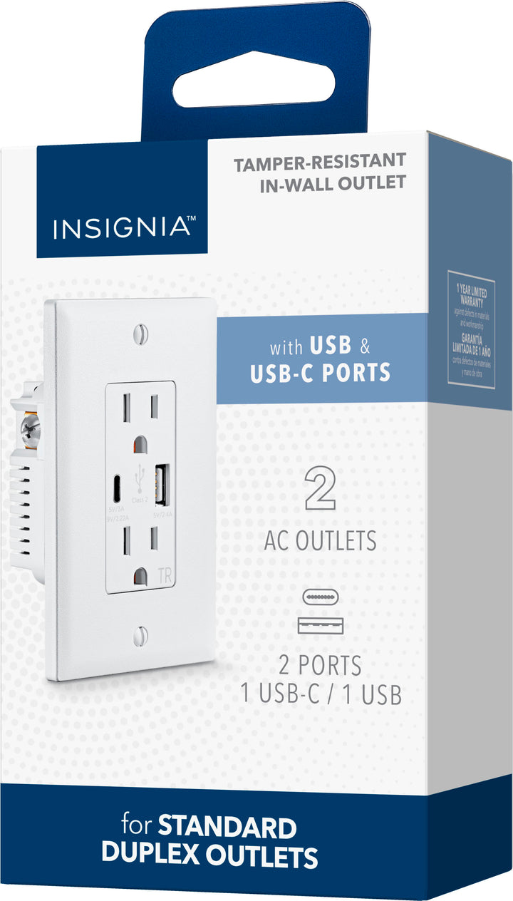 Insignia™ - Dual AC and USB/USB-C In-Wall Outlet - White_6