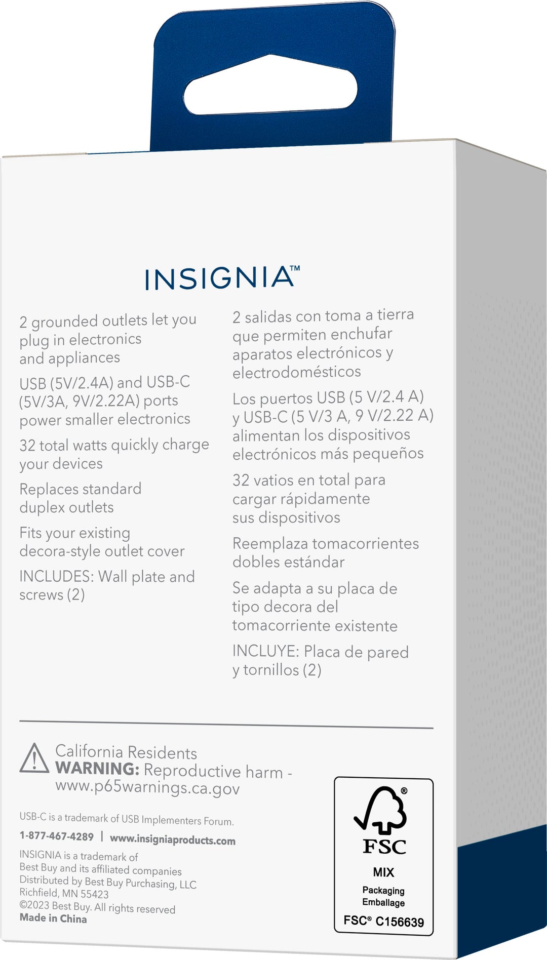 Insignia™ - Dual AC and USB/USB-C In-Wall Outlet - White_5