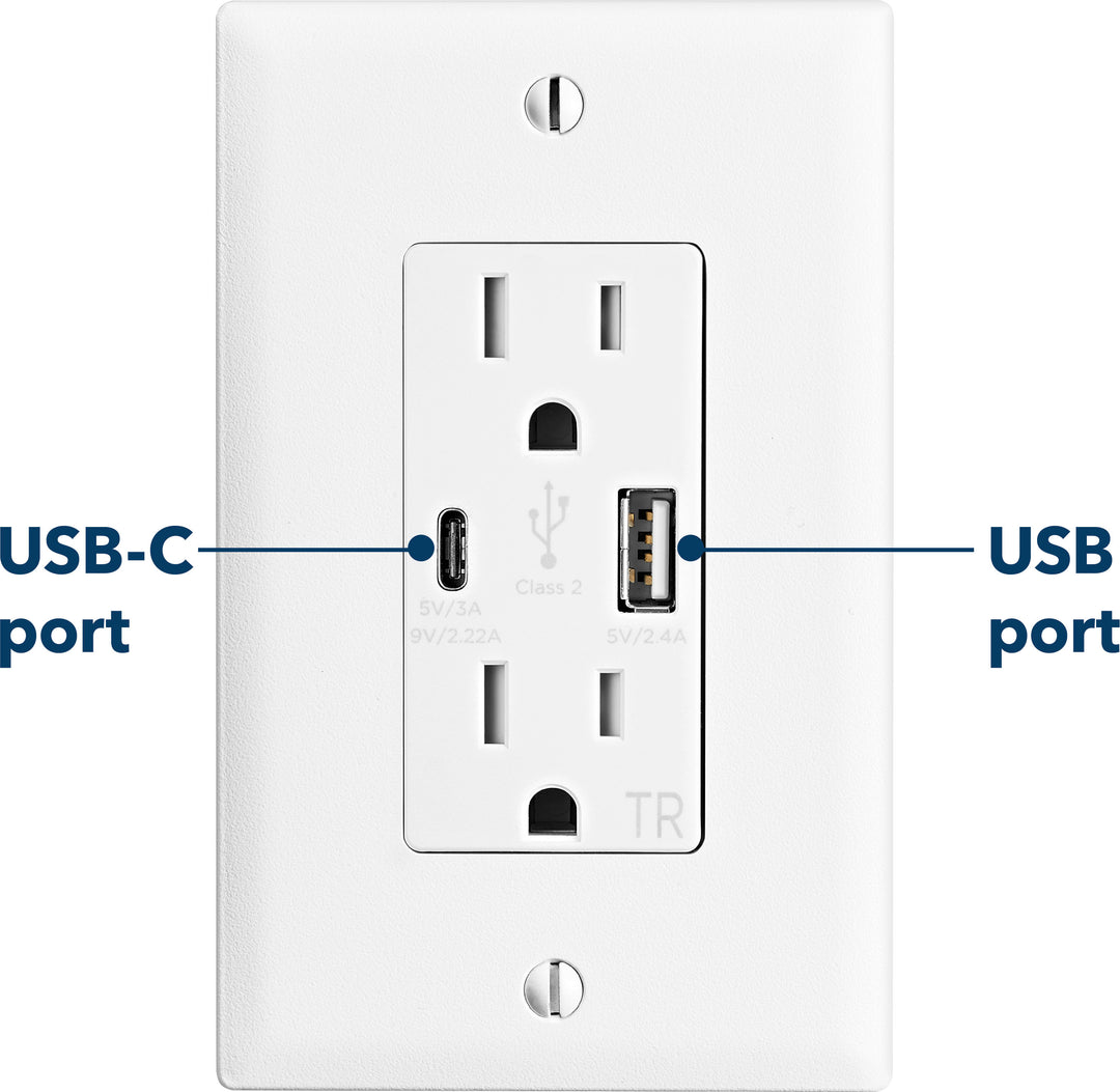 Insignia™ - Dual AC and USB/USB-C In-Wall Outlet - White_2