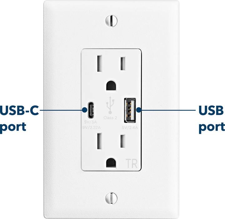 Insignia™ - Dual AC and USB/USB-C In-Wall Outlet - White_2