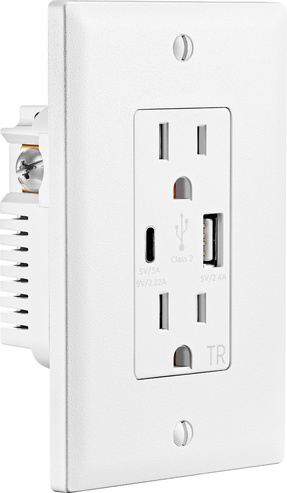 Insignia™ - Dual AC and USB/USB-C In-Wall Outlet - White_1