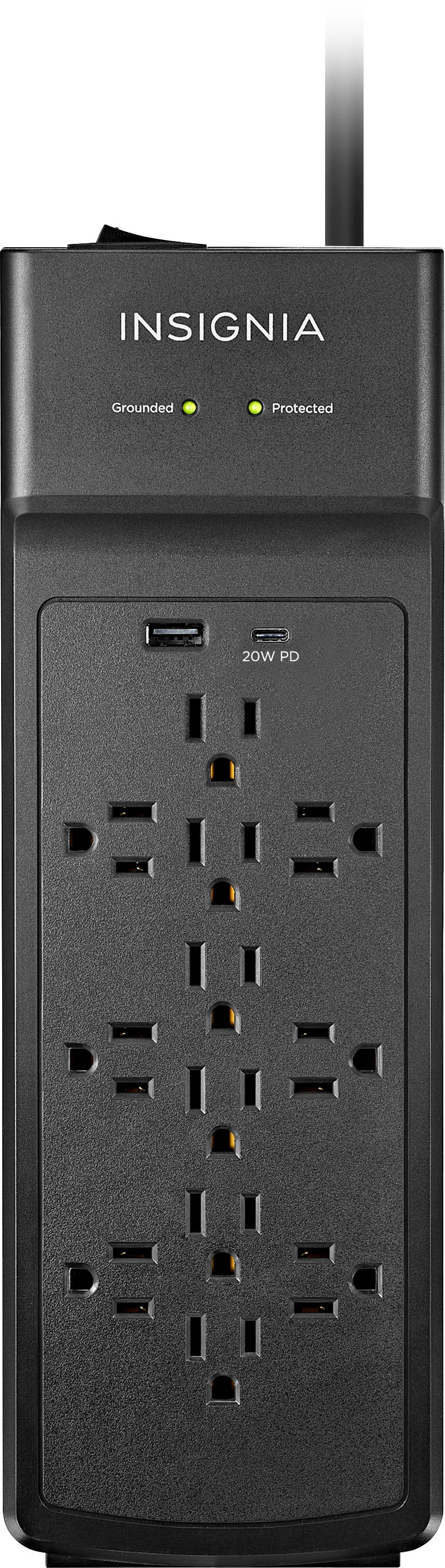 Insignia™ - 12-Outlet/2-USB 3,600 Joules Surge Protector Strip - Black_0