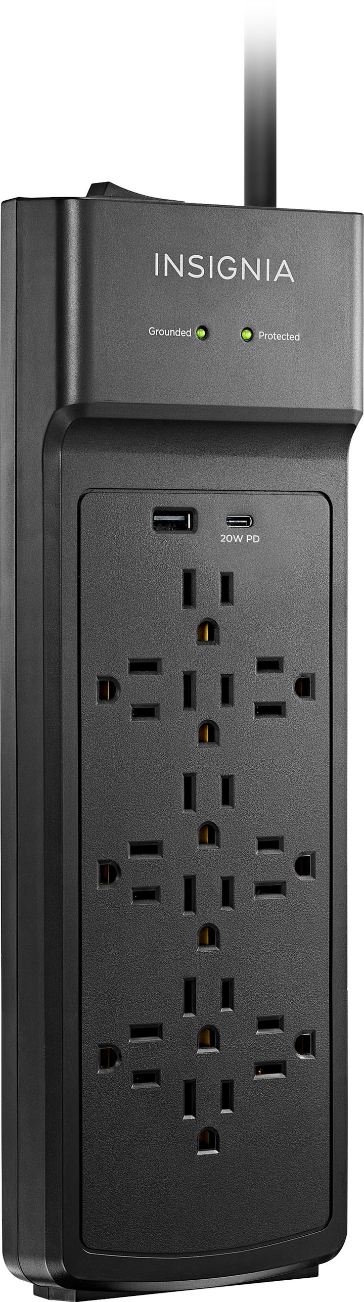 Insignia™ - 12-Outlet/2-USB 3,600 Joules Surge Protector Strip - Black_7