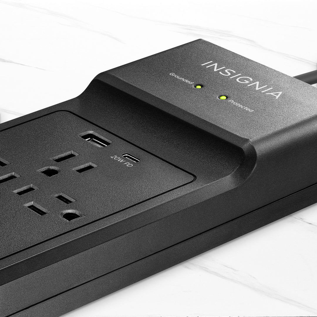 Insignia™ - 12-Outlet/2-USB 3,600 Joules Surge Protector Strip - Black_3