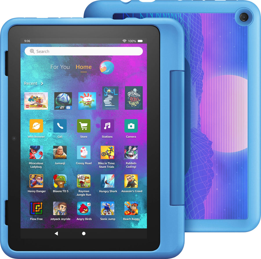 Amazon - Fire HD 8 Kids Pro tablet, 8" HD display, ages 6-12, 30% faster processor, Kid-Friendly Case, 32 GB, (2022 release) - Cyber Sky_0