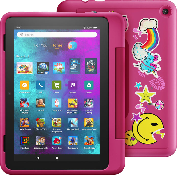 Amazon - Fire HD 8 Kids Pro tablet, 8" HD display, ages 6-12, 30% faster processor, Kid-Friendly Case, 32 GB, (2022 release) - Rainbow Universe_0