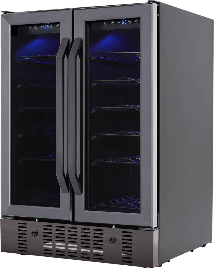 Newair 24” Built-in Dual Zone 18 Bottle and 58 Can Wine and Beverage Fridge, with French Doors and Adjustable Shelves - Black stainless steel_7