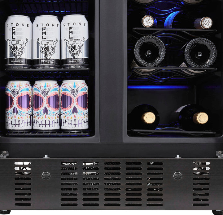 Newair 24” Built-in Dual Zone 18 Bottle and 58 Can Wine and Beverage Fridge, with French Doors and Adjustable Shelves - Black stainless steel_6
