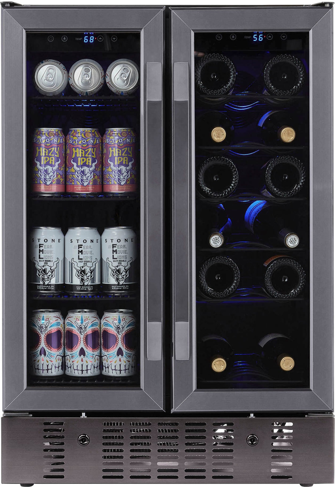 Newair 24” Built-in Dual Zone 18 Bottle and 58 Can Wine and Beverage Fridge, with French Doors and Adjustable Shelves - Black stainless steel_4