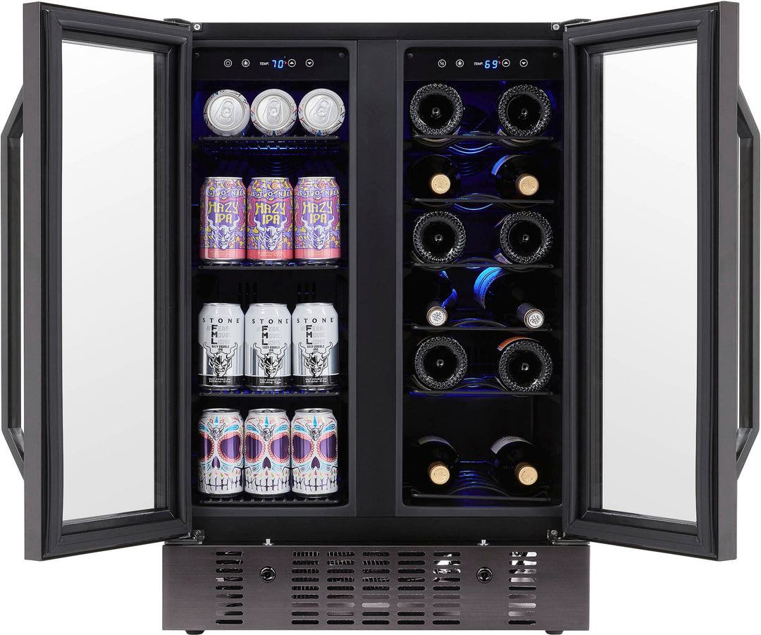 Newair 24” Built-in Dual Zone 18 Bottle and 58 Can Wine and Beverage Fridge, with French Doors and Adjustable Shelves - Black stainless steel_5