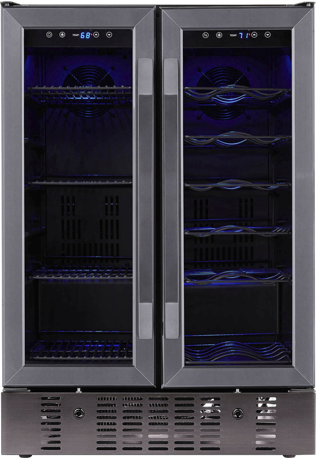Newair 24” Built-in Dual Zone 18 Bottle and 58 Can Wine and Beverage Fridge, with French Doors and Adjustable Shelves - Black stainless steel_2