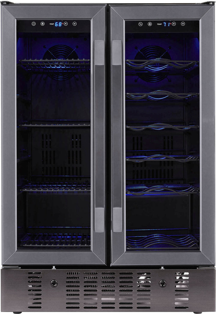 Newair 24” Built-in Dual Zone 18 Bottle and 58 Can Wine and Beverage Fridge, with French Doors and Adjustable Shelves - Black stainless steel_2