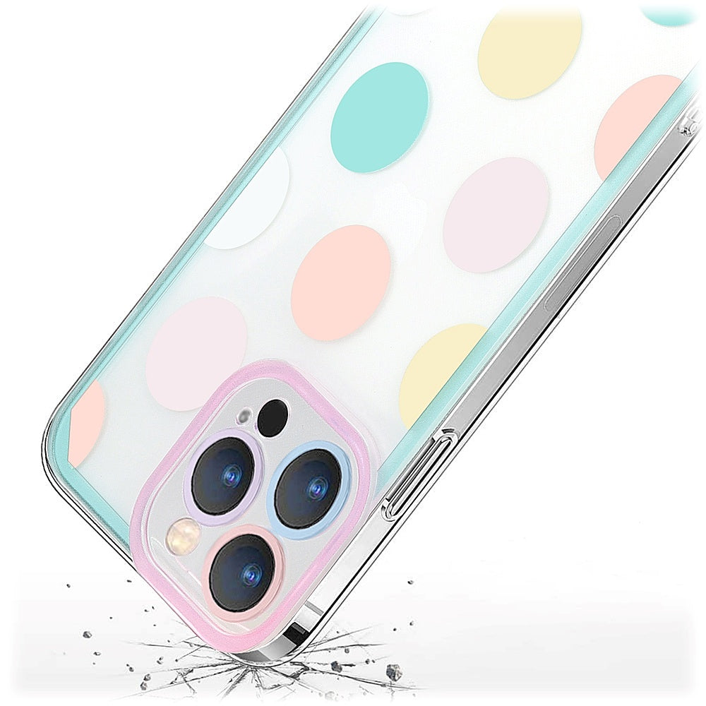 SaharaCase - PolkaDot Hybrid-Flex Hard Shell Case for Apple® iPhone® 14 Pro Max - Clear/Pink/Teal_1