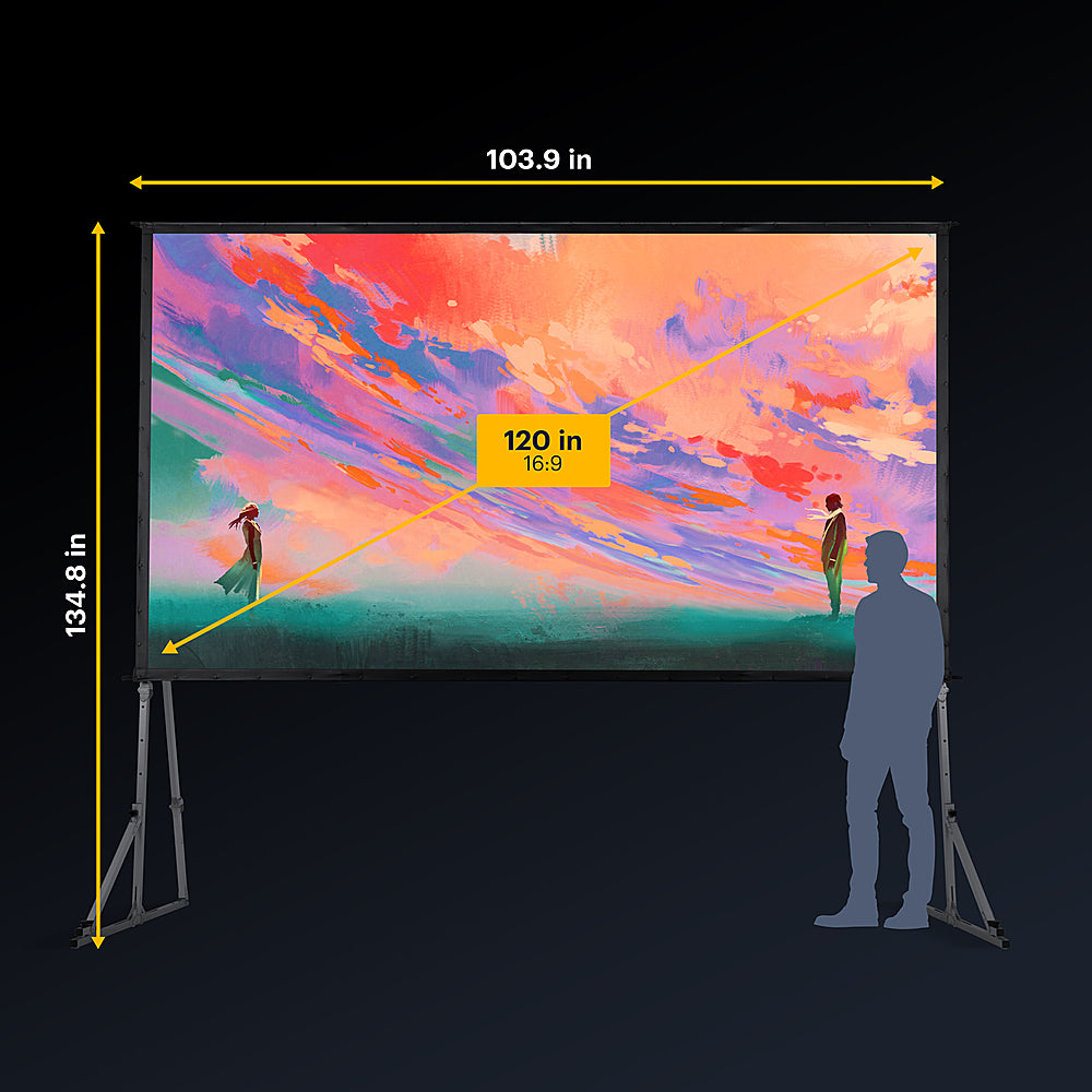 Kodak - 120” Portable Dual Projector Screen w/ Stand & Carry Case, Front & Rear Projection for Indoor & Outdoor Movies - Gray_1