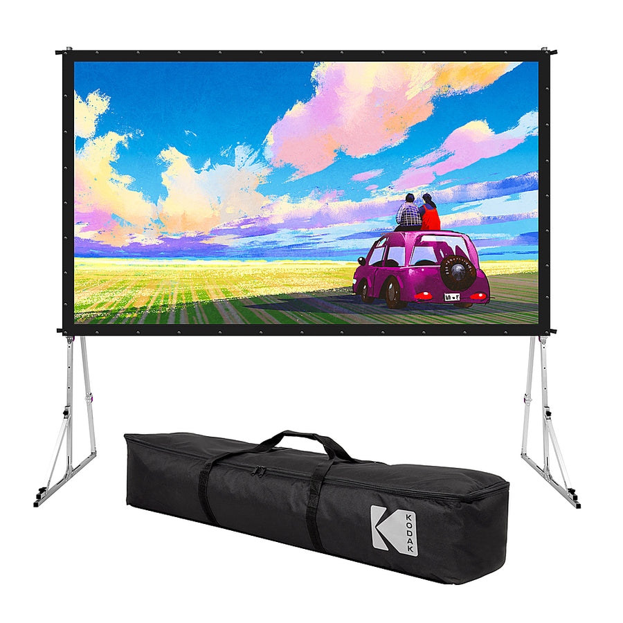Kodak - 120” Portable Dual Projector Screen w/ Stand & Carry Case, Front & Rear Projection for Indoor & Outdoor Movies - Gray_0