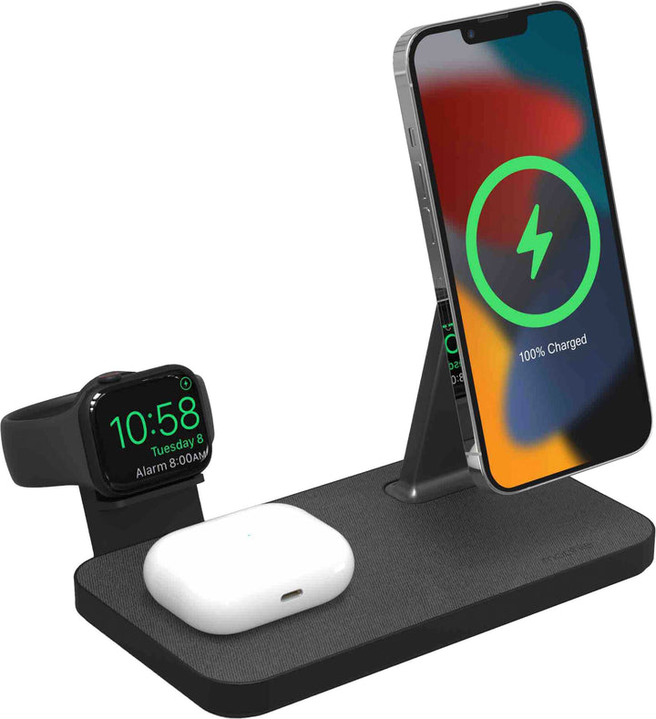 mophie - snap+ 3-in-1 MagSafe wireless charging stand with Watch Adapters - Black_0