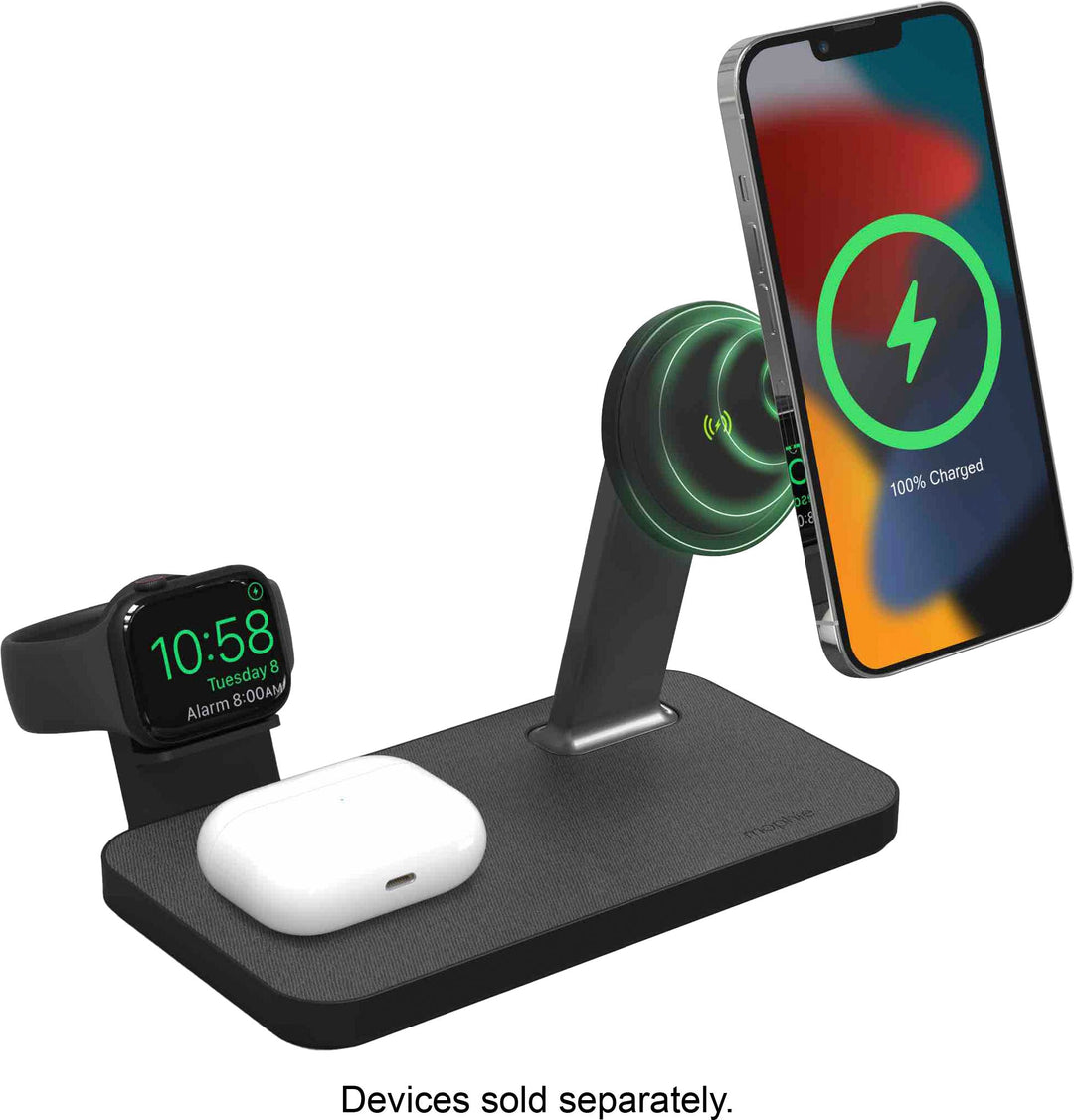 mophie - snap+ 3-in-1 MagSafe wireless charging stand with Watch Adapters - Black_1