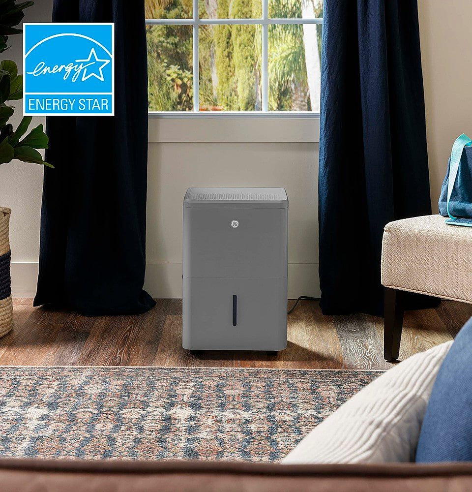 GE - 50-Pint Energy Star Smart Portable Dehumidifier with Smart Dry for Wet Spaces - Grey_2