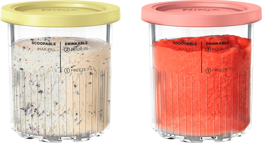 CREAMi Deluxe Pints and Lids - 2 Pack, Compatible with NC500 Series Ninja Creami Deluxe Ice Cream Makers - Coral & Yellow_0