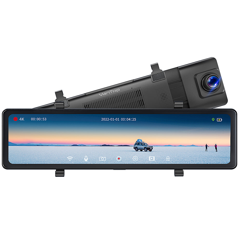 Vantop - H812 12” 5MP UHD Front and Rear Mirror Dash Cam with Built-in GPS and Voice Control - Black_0