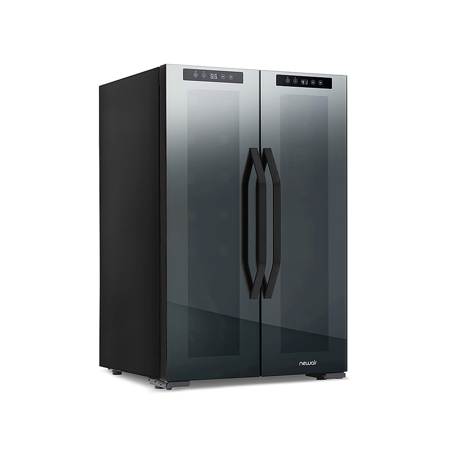 NewAir - 12-Bottle & 39-Can Dual Zone Wine Cooler with Mirrored Glass Door & Compressor Cooling, Digital Temperature Control - Black_0