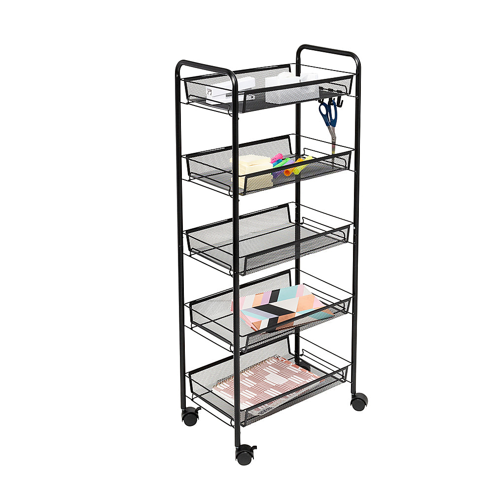 Honey-Can-Do - 5-Tier Rolling Storage Cart on Wheels - Black_4