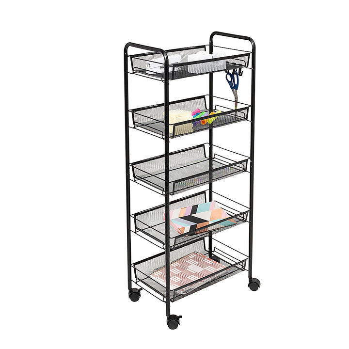 Honey-Can-Do - 5-Tier Rolling Storage Cart on Wheels - Black_4