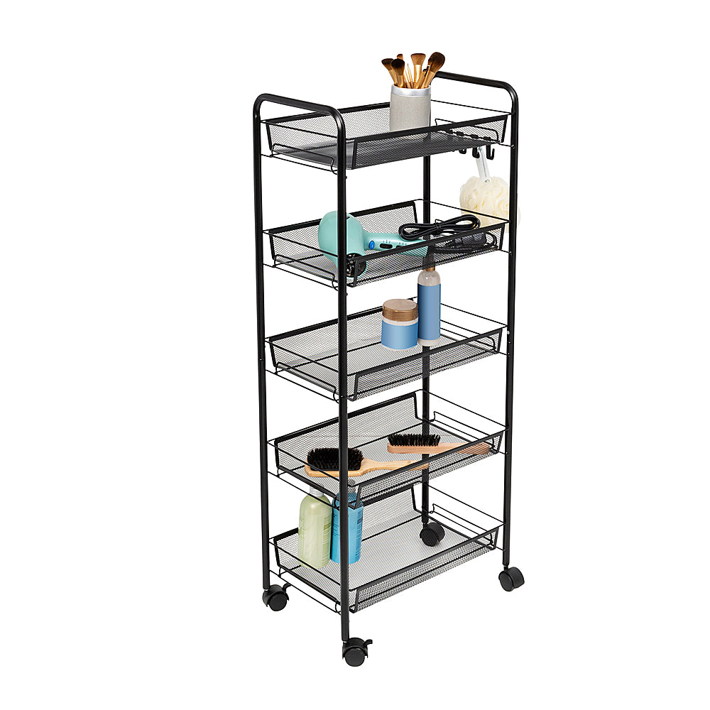 Honey-Can-Do - 5-Tier Rolling Storage Cart on Wheels - Black_3