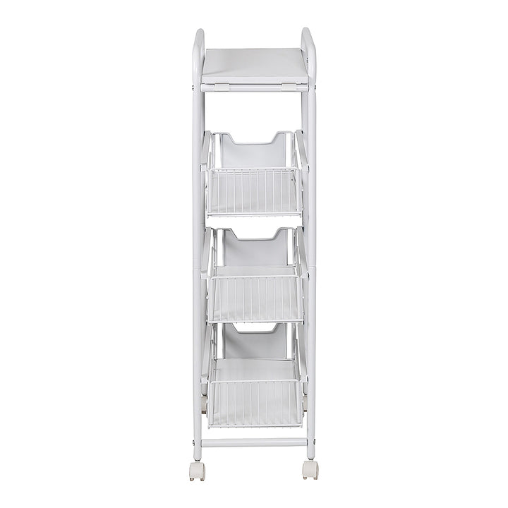 Honey-Can-Do - 4-Tier Slim Rolling Cart with Drawers - White_9