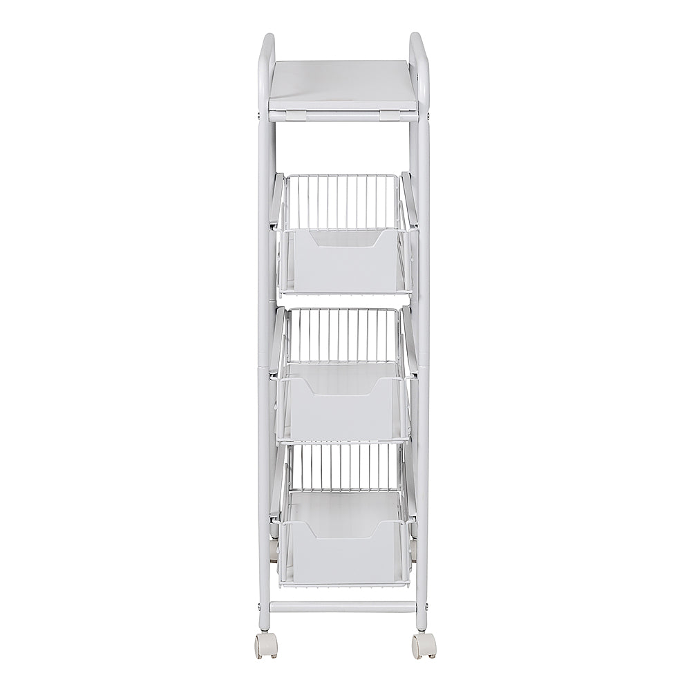 Honey-Can-Do - 4-Tier Slim Rolling Cart with Drawers - White_8