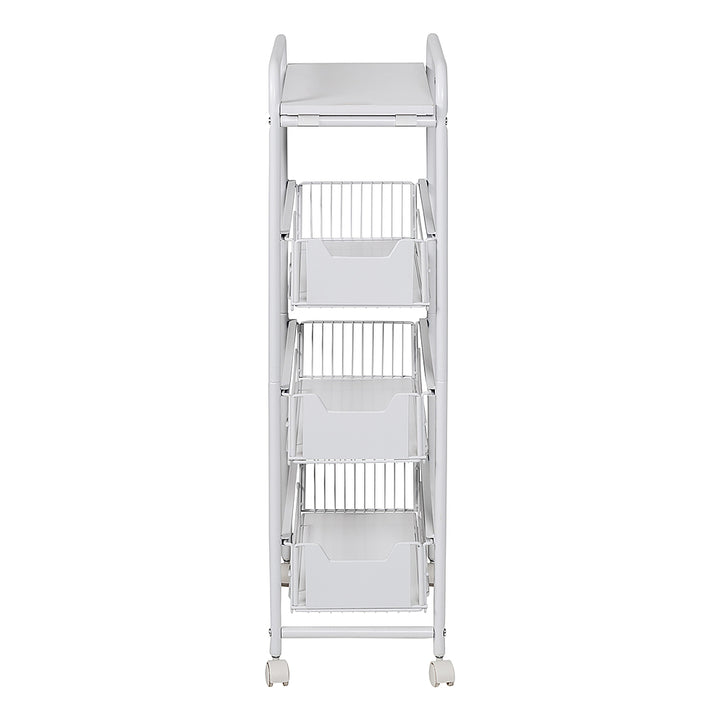 Honey-Can-Do - 4-Tier Slim Rolling Cart with Drawers - White_8