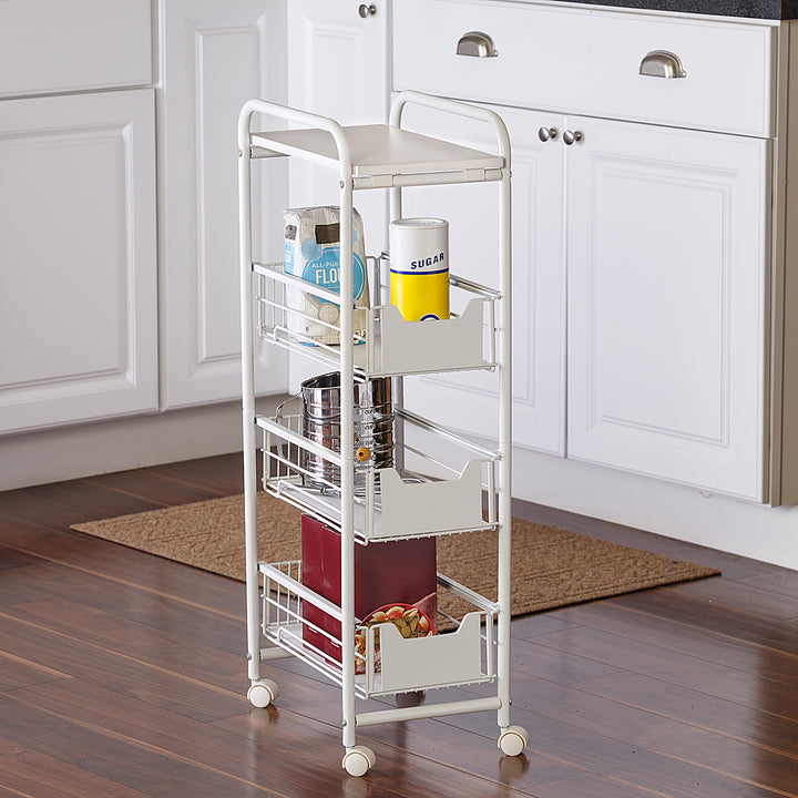 Honey-Can-Do - 4-Tier Slim Rolling Cart with Drawers - White_2