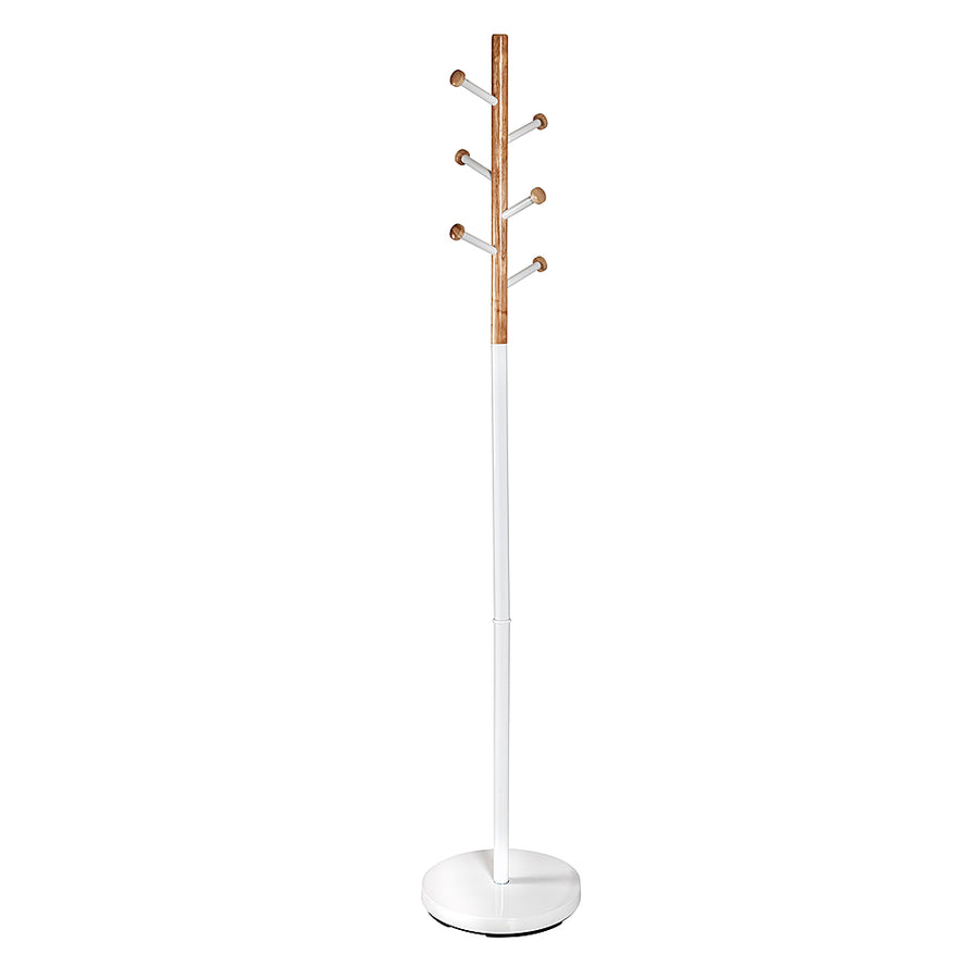 Honey-Can-Do - Freestanding Corner Coat Rack with 6 Hooks with Wood Accent - White_0