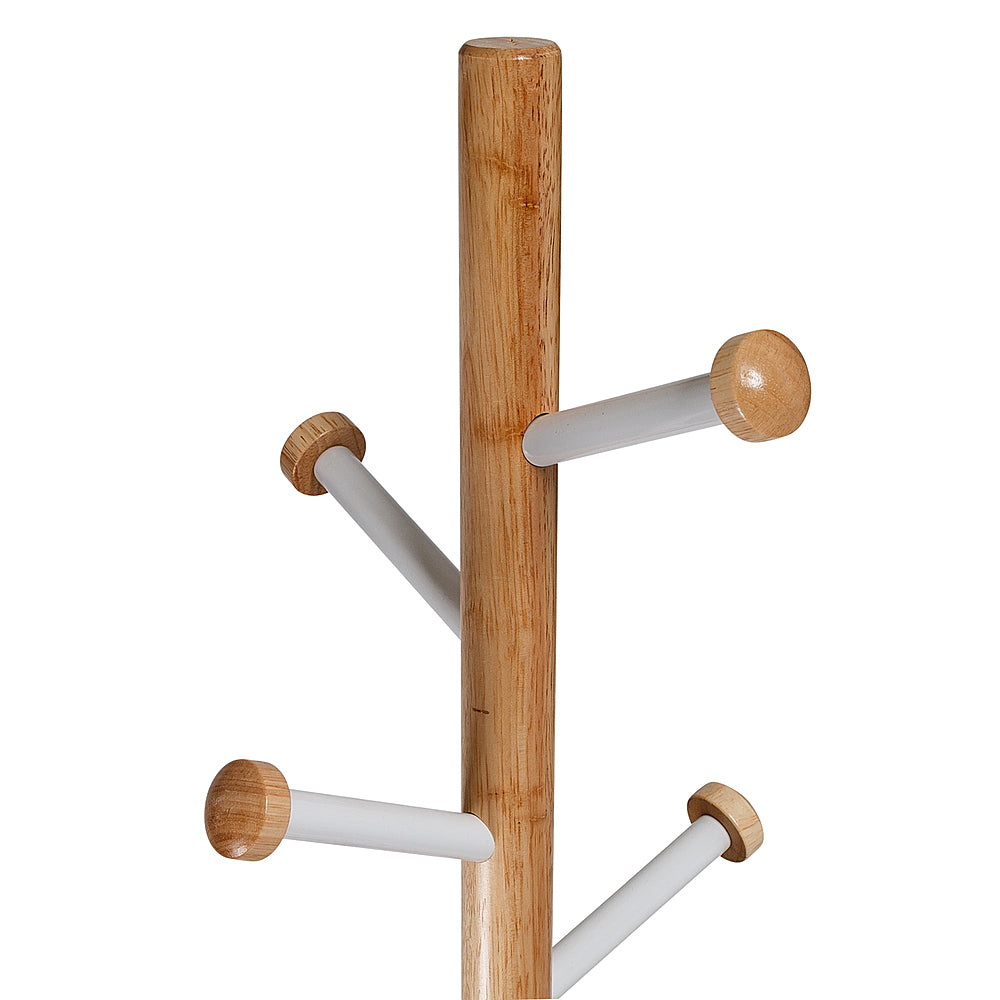 Honey-Can-Do - Freestanding Corner Coat Rack with 6 Hooks with Wood Accent - White_4
