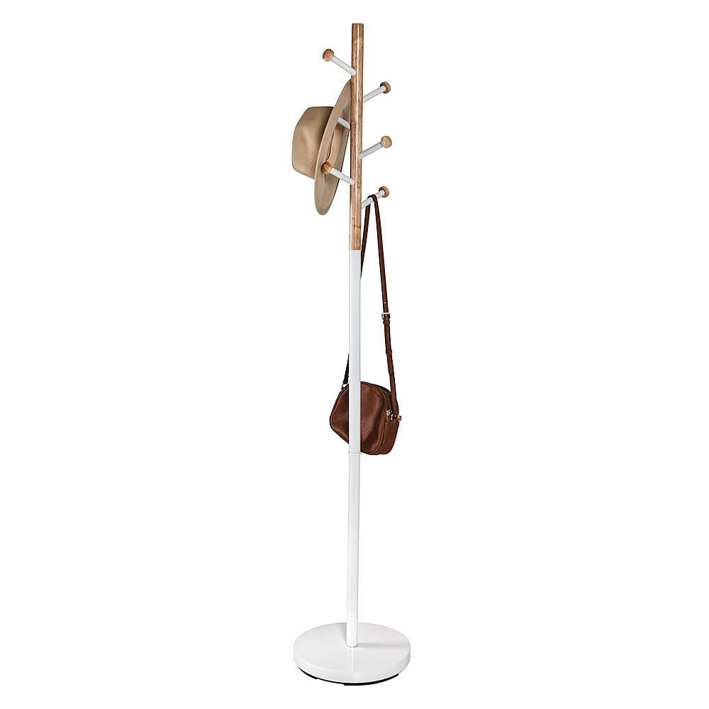 Honey-Can-Do - Freestanding Corner Coat Rack with 6 Hooks with Wood Accent - White_5
