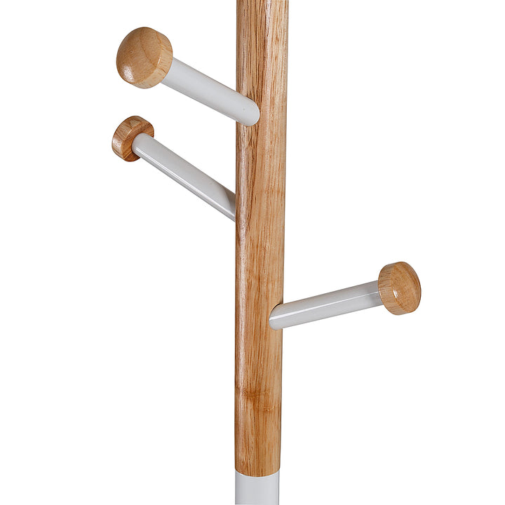 Honey-Can-Do - Freestanding Corner Coat Rack with 6 Hooks with Wood Accent - White_2