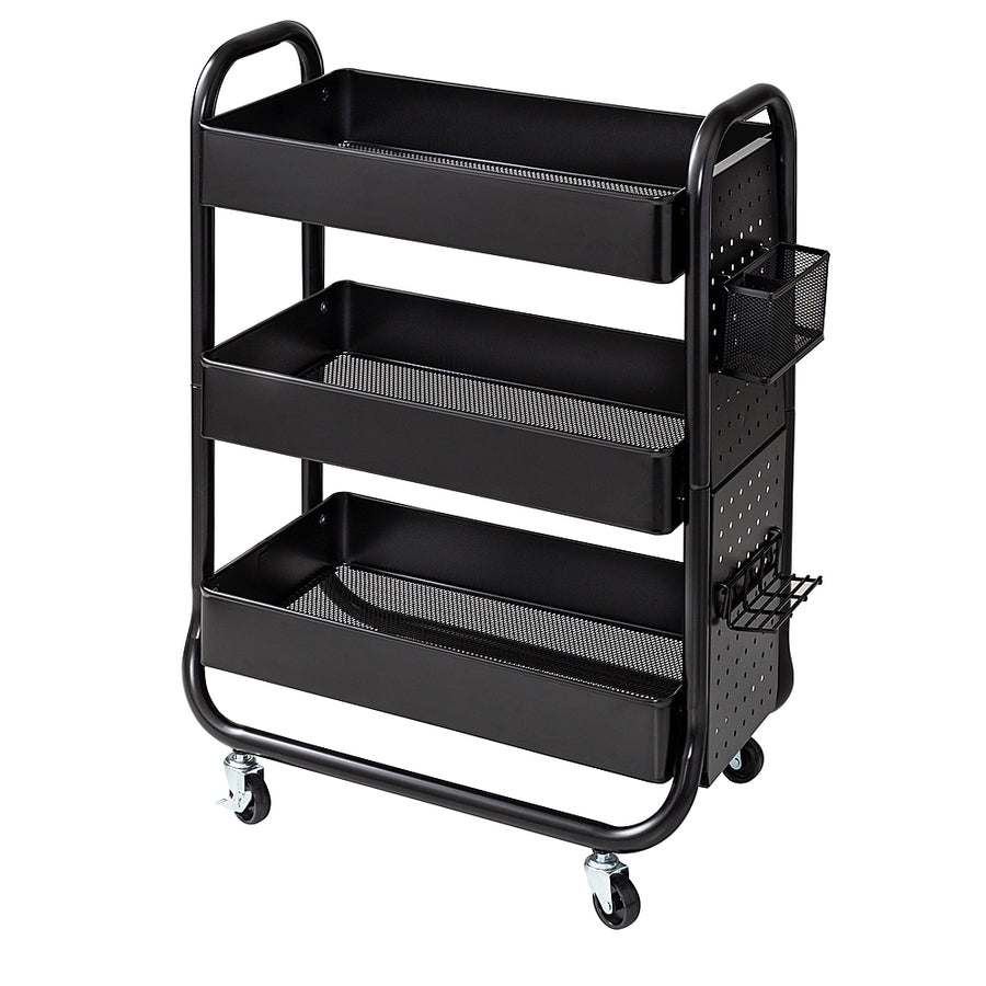 Honey-Can-Do - Rolling Craft Cart with Wheels Pegboard Shelf and Metal Basket - Black_0