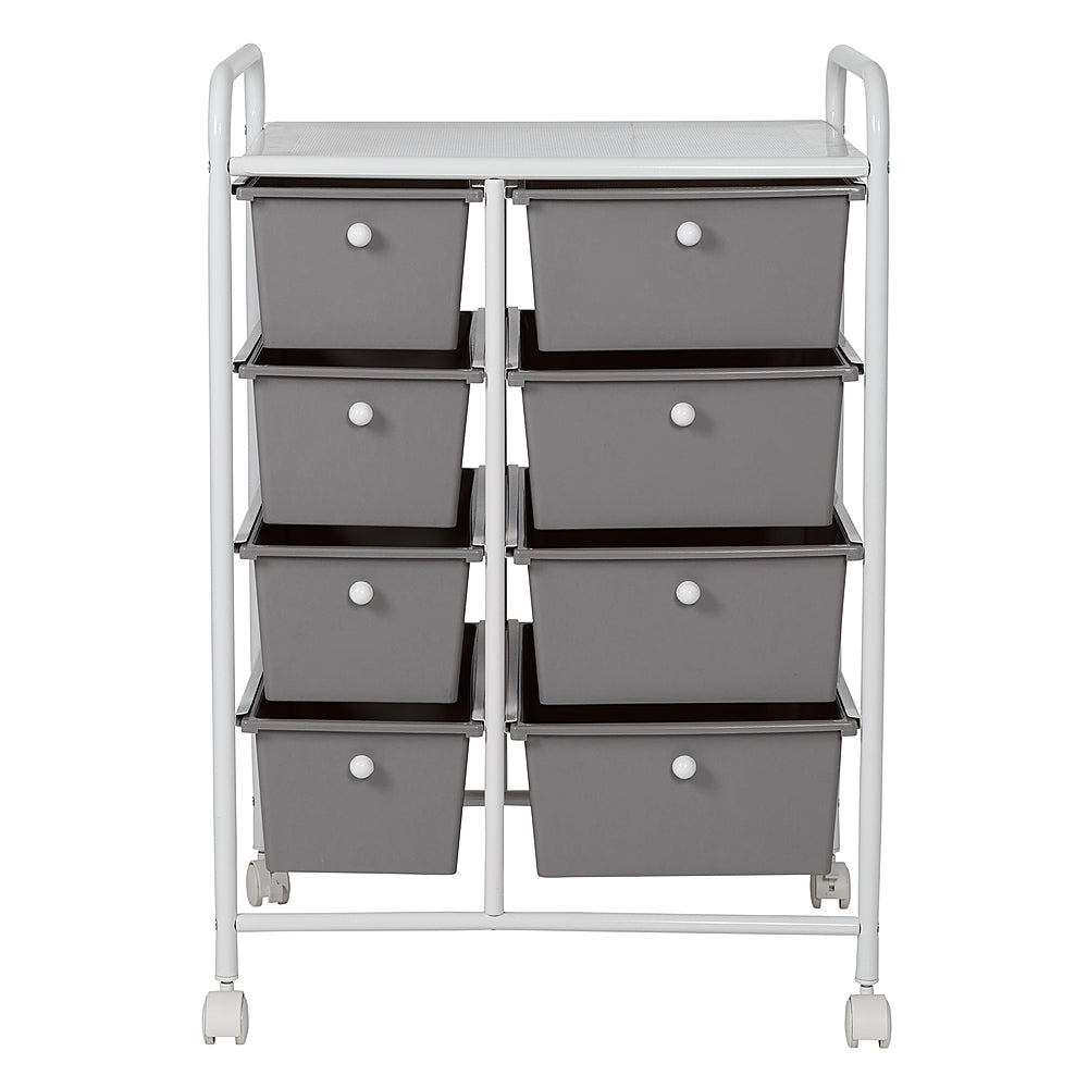 Honey-Can-Do - Metal Rolling Cart with 8 Plastic Storage Drawers - White/Gray_1
