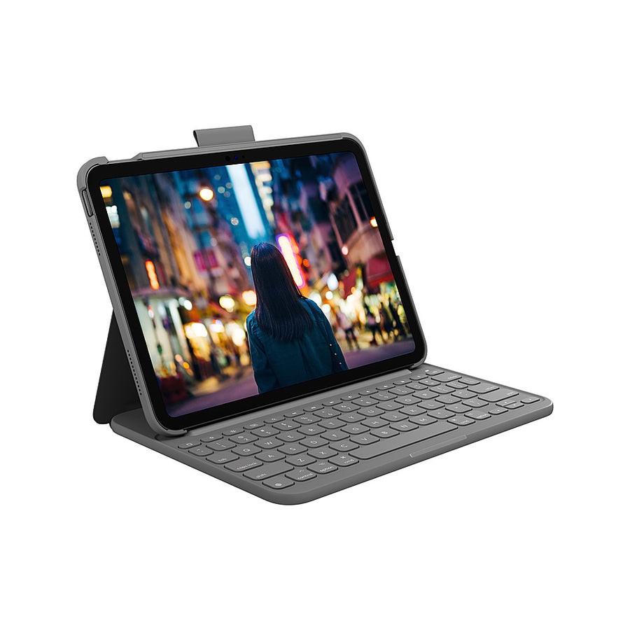 Logitech - Slim Folio Keyboard Case for Apple iPad (10th Gen) - Oxford Gray_0
