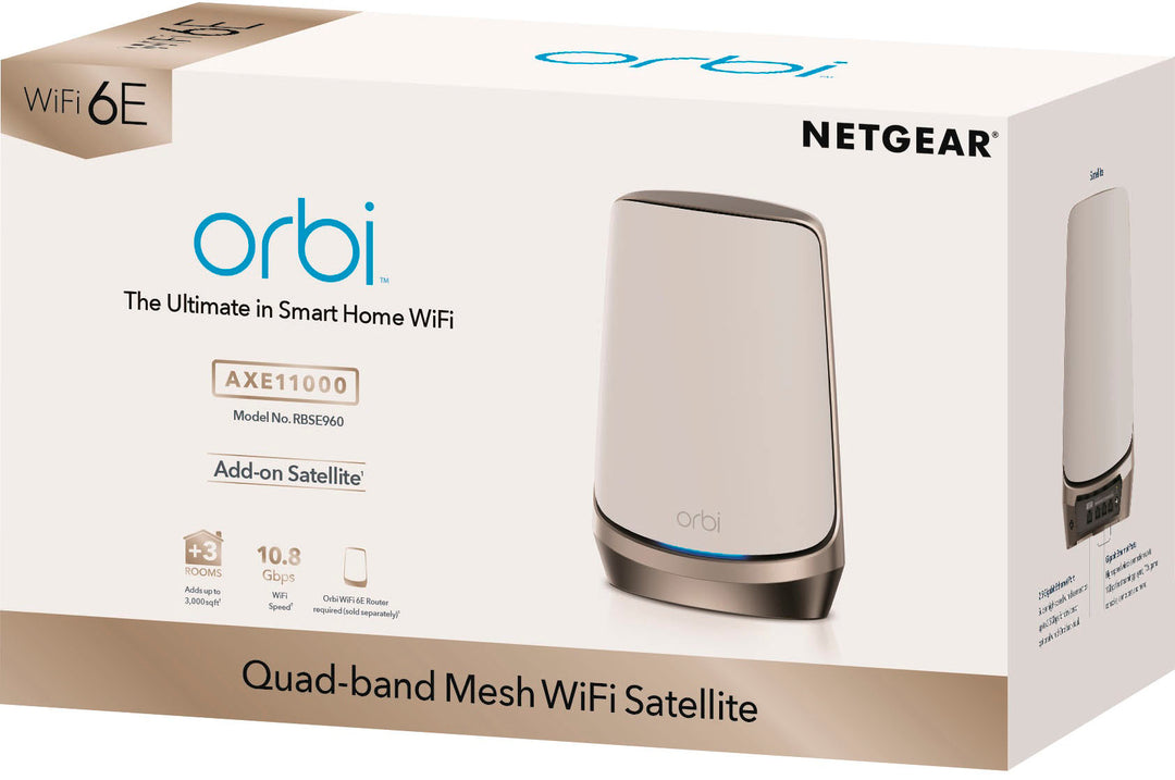 NETGEAR - Orbi 960 Series AXE11000 Quad-Band Mesh Wi-Fi 6E Satellite, 1-pack Add On Only - White_3