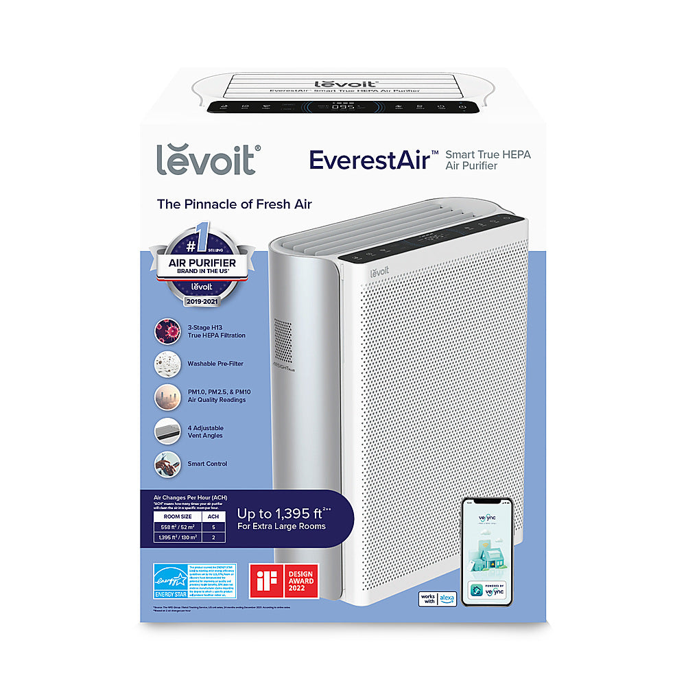 Levoit - EverestAir Smart True HEPA Air Purifier - Silver Back/White Vent_3