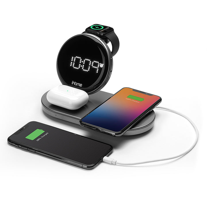 iHome - POWERVALET QUAD+ Compact Alarm Clock with Qi Wireless Fast Charging, Apple Watch Charging and USB Charging_10