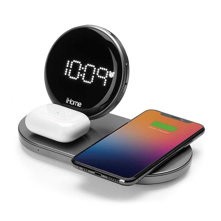 iHome - POWERVALET QUAD+ Compact Alarm Clock with Qi Wireless Fast Charging, Apple Watch Charging and USB Charging_9