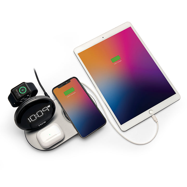 iHome - POWERVALET QUAD+ Compact Alarm Clock with Qi Wireless Fast Charging, Apple Watch Charging and USB Charging_7