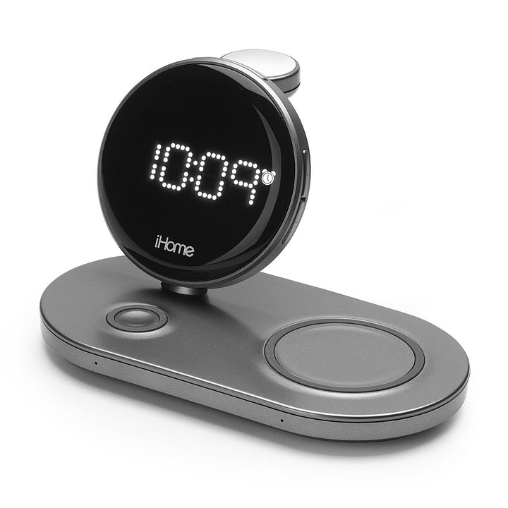 iHome - POWERVALET QUAD+ Compact Alarm Clock with Qi Wireless Fast Charging, Apple Watch Charging and USB Charging_5