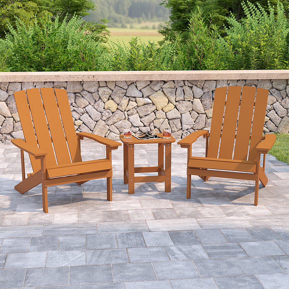 Flash Furniture - Charlestown Indoor/Outdoor Adirondack Style Side Table and 2 Chair Set in - Teak_5